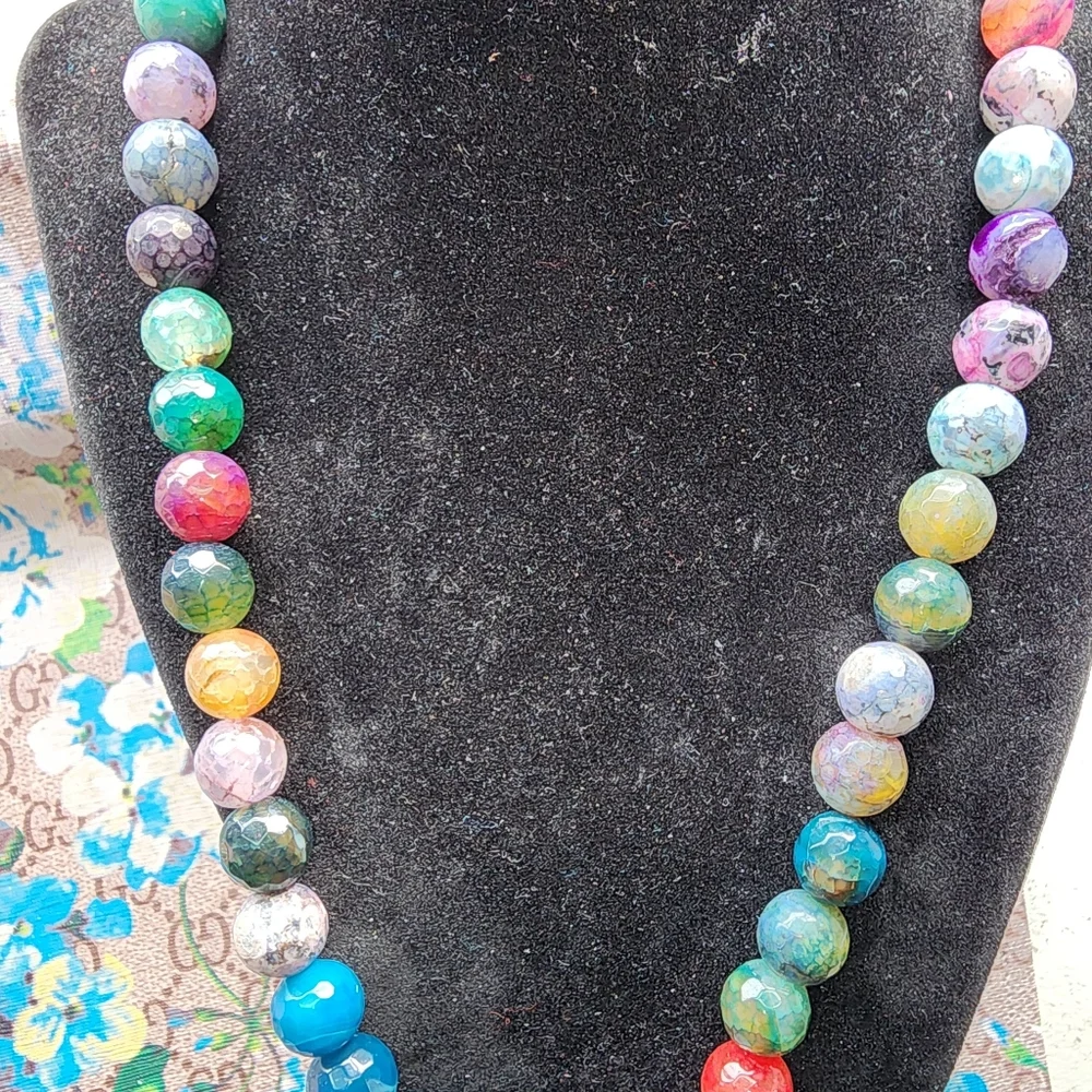 MULTI FACUTED CRYSTAL 22" NECKLACE - Picture 2 of 9